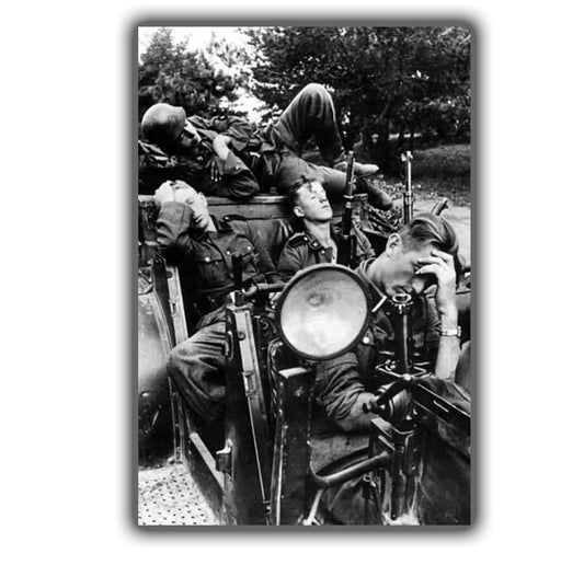 German soldiers sleeping in a car vintage retro WW2 Photo Glossy 4*6 in A046