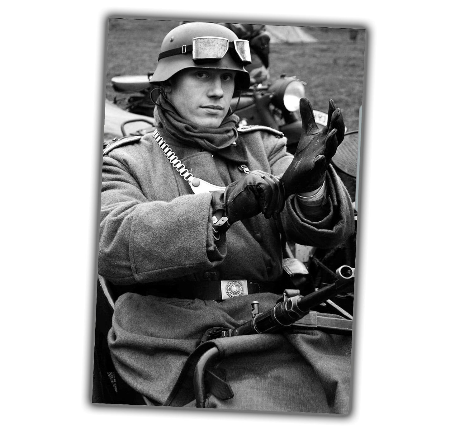 German motorcyclist in uniform vintage retro WW2 Photo Glossy 4*6 in A050