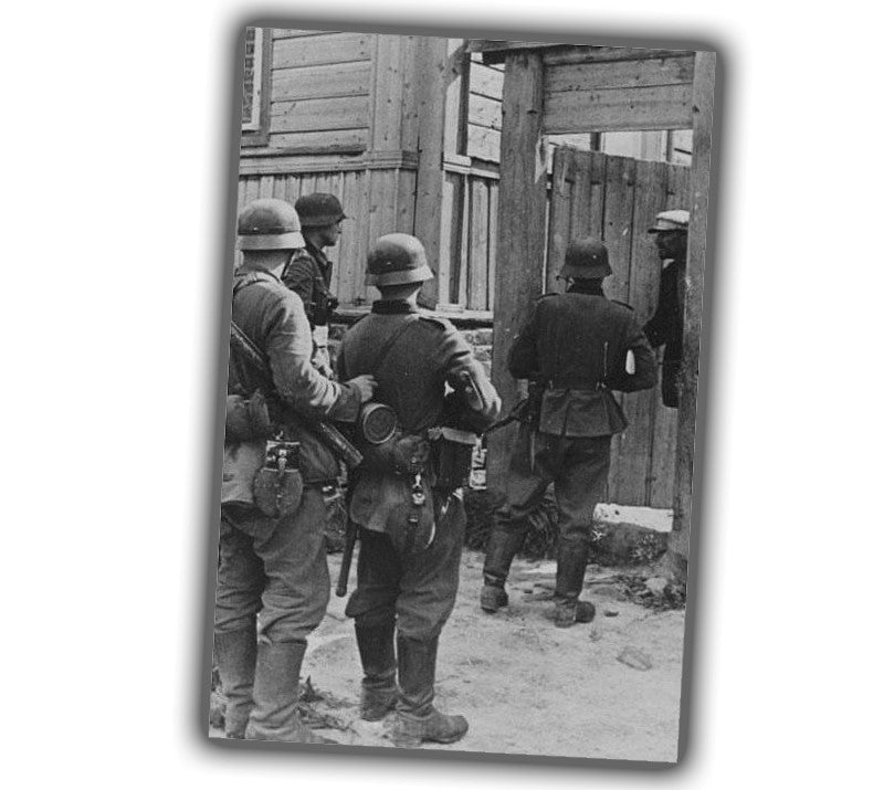 German soldiers patrol the village vintage retro WW2 Photo Glossy 4*6 in A052