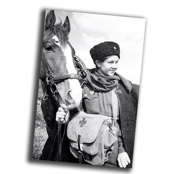 Soviet woman Partisan with a horse vintage retro WW2 Photo Glossy 4*6 in B043