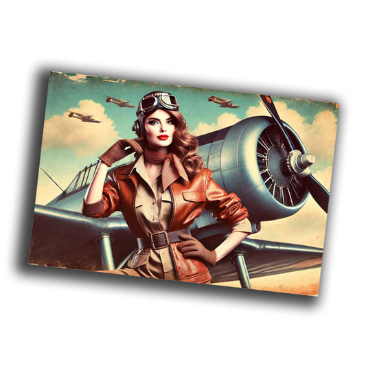 Nice woman pilot vintage retro WW2 Photo Glossy 4*6 in B009