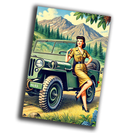 woman jeep willis classic 1940s military uniform vintage retro WW2 Photo Glossy 4*6 in B024