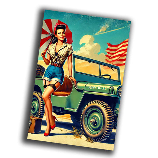 jeep willis military uniform woman vintage retro WW2 Photo Glossy 4*6 in B032