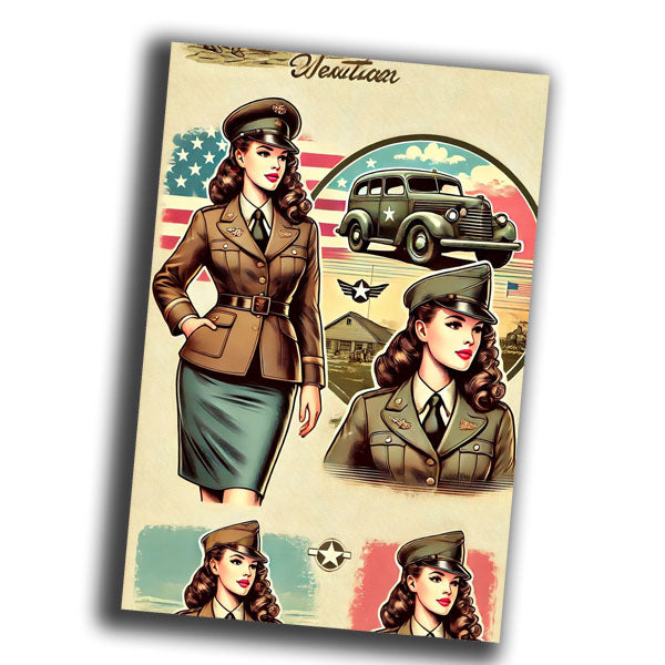 illustration of a 1940s woman in a military uniform vintage retro WW2 Photo Glossy 4*6 in C001