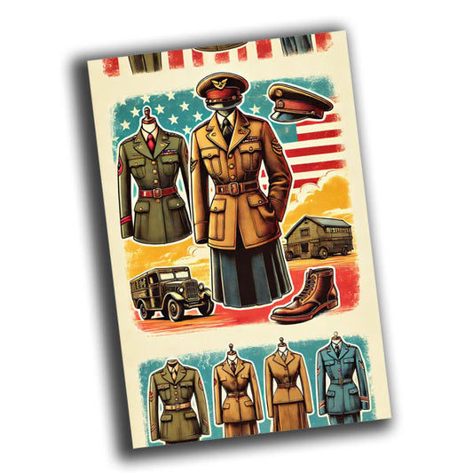 illustration of a 1940s woman in a military uniform vintage retro WW2 Photo Glossy 4*6 in C002