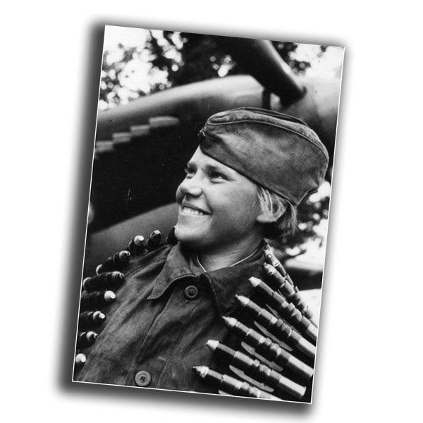 Soviet woman pilot with machine gun belt from the 1940s WW2 Photo Glossy 4*6 in C035