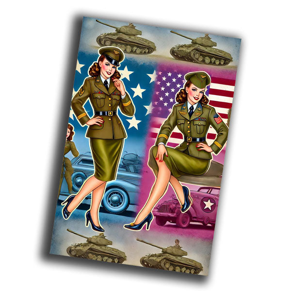 retro pin-up style illustration of a vintage 1940s U.S. woman officer WW2 Photo Glossy 4*6 in C006