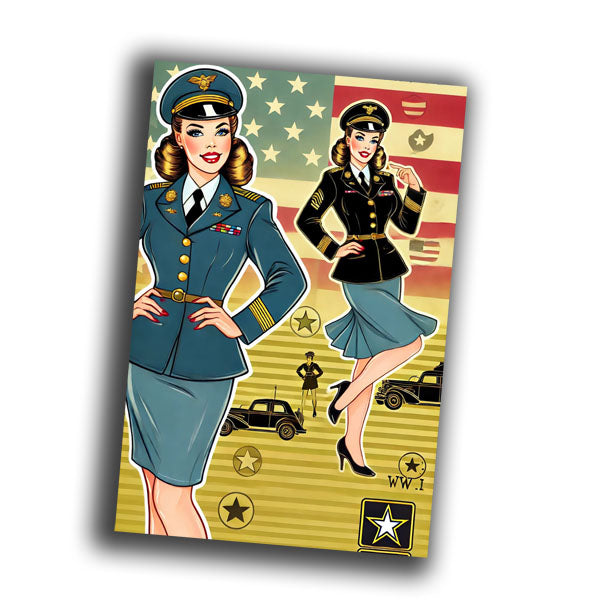 retro pin-up style illustration of a vintage 1940s U.S. woman officer WW2 Photo Glossy 4*6 in C007