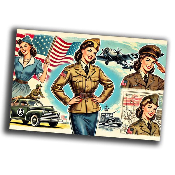 retro pin-up style illustration of a vintage 1940s U.S. woman officer WW2 Photo Glossy 4*6 in C008