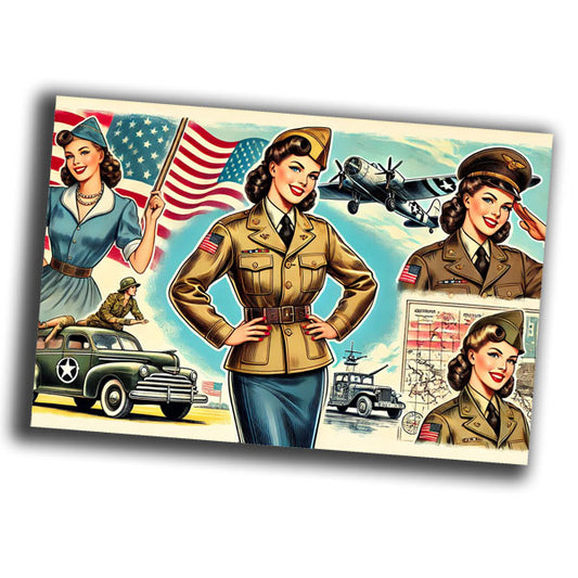 retro pin-up style illustration of a vintage 1940s U.S. woman officer WW2 Photo Glossy 4*6 in C008