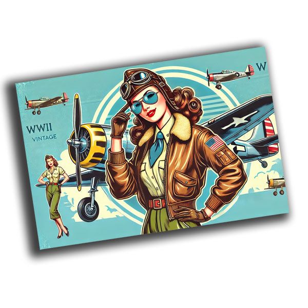 retro pin-up style illustration of a vintage 1940s U.S. woman officer WW2 Photo Glossy 4*6 in C009