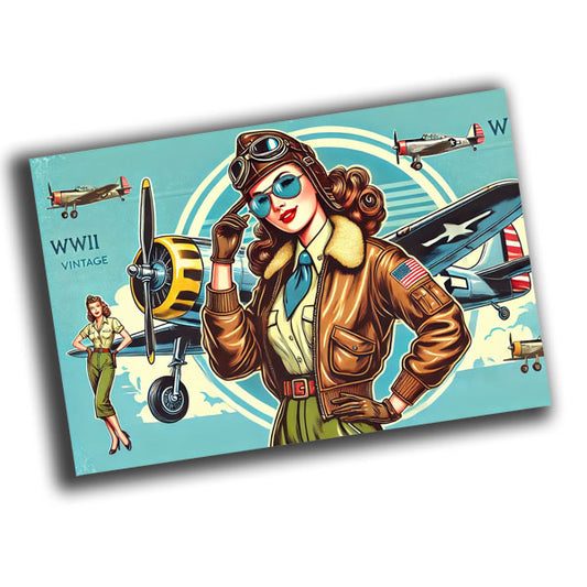 retro pin-up style illustration of a vintage 1940s U.S. woman officer WW2 Photo Glossy 4*6 in C009