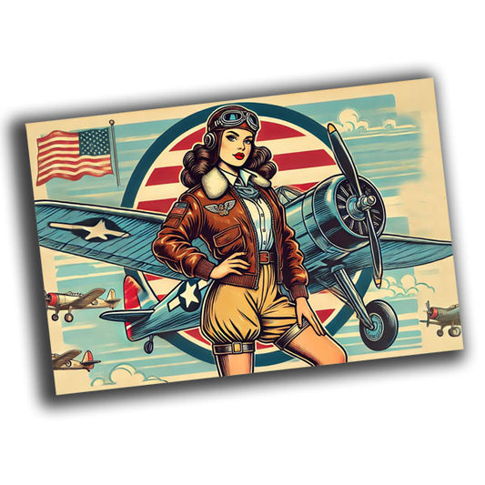 retro pin-up style illustration of a vintage 1940s U.S. woman officer WW2 Photo Glossy 4*6 in C010