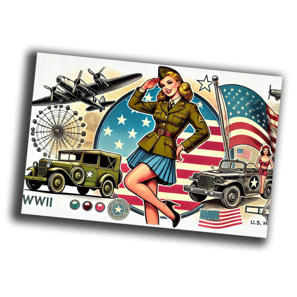 retro pin-up style illustration of a vintage 1940s U.S. WW2 Photo Glossy 4*6 in C015