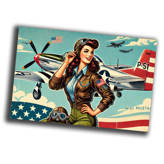 retro pin-up style illustration of a vintage 1940s U.S. woman pilot WW2 Photo Glossy 4*6 in C017