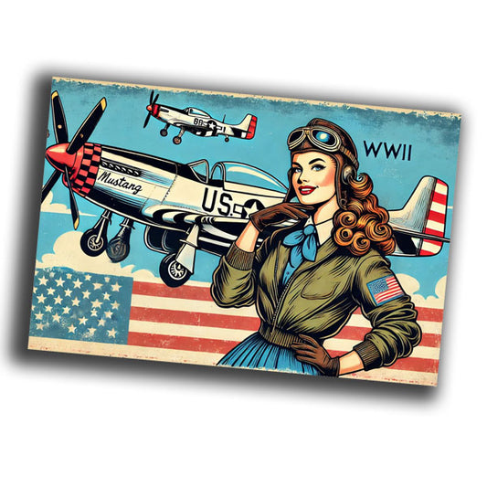 retro pin-up style illustration of a vintage 1940s U.S. woman pilot WW2 Photo Glossy 4*6 in C018