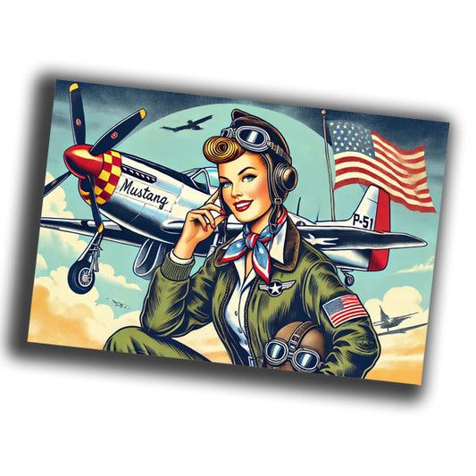 retro pin-up style illustration of a vintage 1940s U.S. woman pilot WW2 Photo Glossy 4*6 in C019