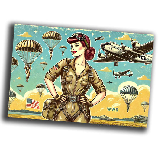 retro pin-up style vintage woman pilot Airborne Paratroopers WW2 Photo Glossy 4*6 in C021