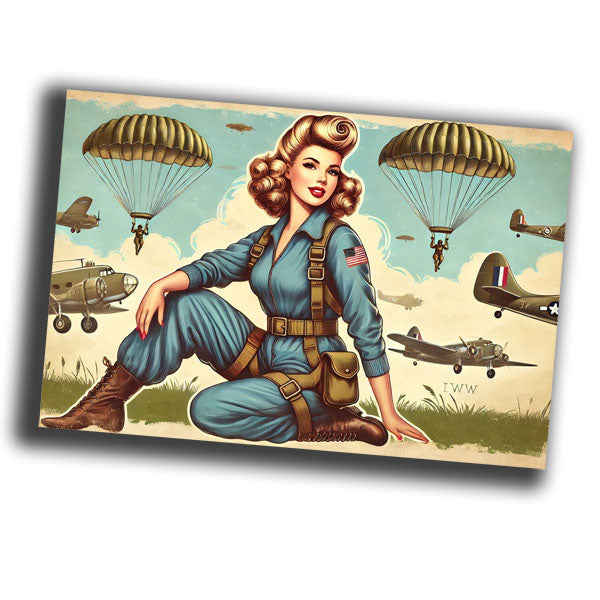 retro pin-up style vintage woman pilot Airborne Paratroopers WW2 Photo Glossy 4*6 in C022