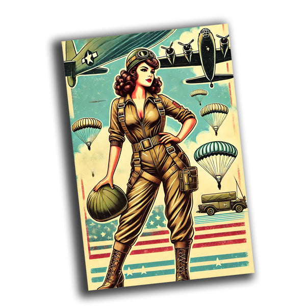 retro pin-up style vintage woman pilot Airborne Paratroopers WW2 Photo Glossy 4*6 in C023