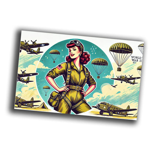 retro pin-up style vintage woman pilot Airborne Paratroopers WW2 Photo Glossy 4*6 in C024