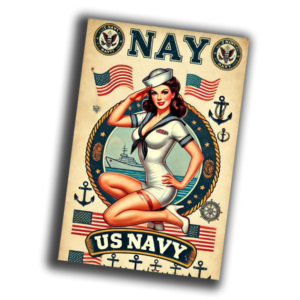 retro pin-up style illustration of a vintage 1940s US Navy woman in uniform WW2 Photo Glossy 4*6 in C028