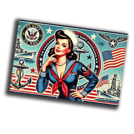 retro pin-up style illustration of a vintage 1940s US Navy woman in uniform WW2 Photo Glossy 4*6 in C029