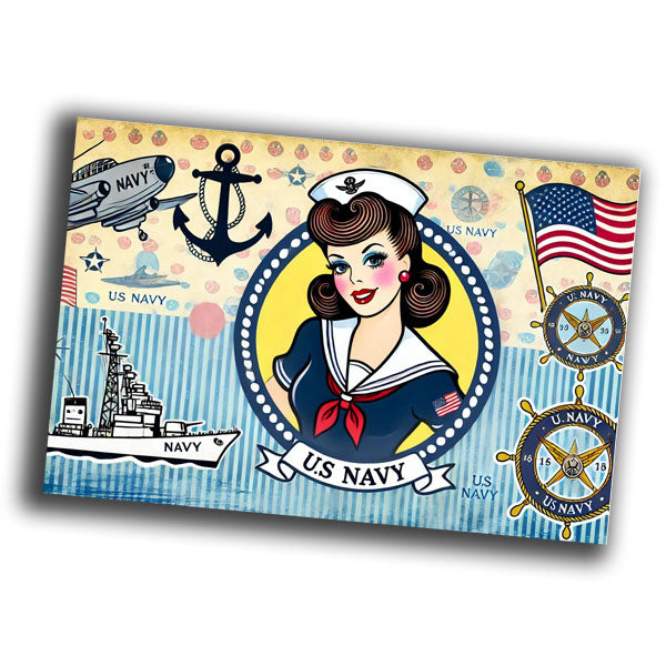 retro pin-up style illustration of a vintage 1940s US Navy woman in uniform WW2 Photo Glossy 4*6 in C030