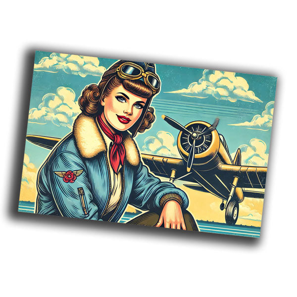 retro pin-up style illustration of a vintage woman pilot from the 1940s WW2 Photo Glossy 4*6 in C032