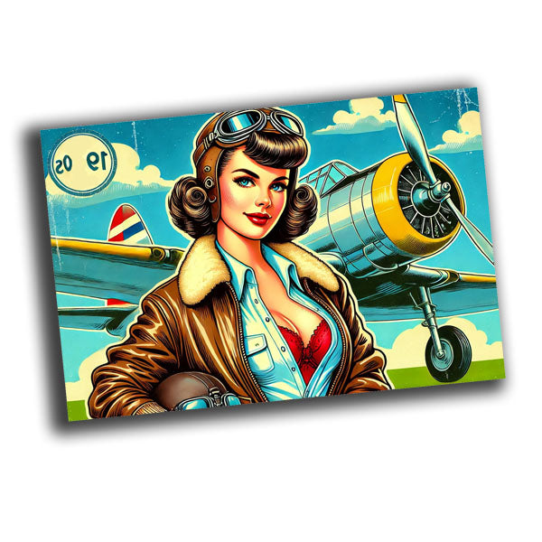 retro pin-up style illustration of a vintage woman pilot from the 1940s WW2 Photo Glossy 4*6 in C033