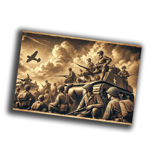vintage retro-style military artwork depicting soldiers in 1940s WW2 Photo Glossy 4*6 in D012