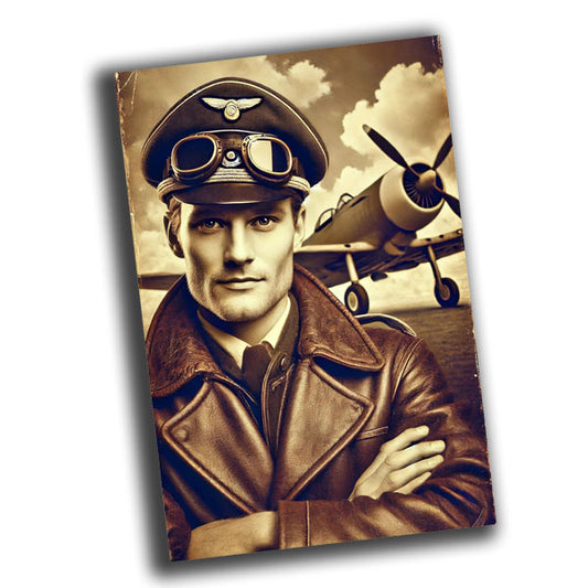 vintage retro-style portrait of a German Luftwaffe pilot from the 1940s WW2 Photo Glossy 4*6 in D017