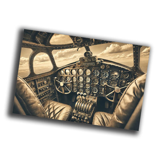 detailed, vintage-style view inside an aircraft cockpit from the 1940s WW2 Photo Glossy 4*6 in D018