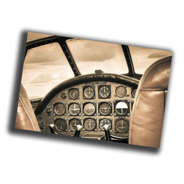 detailed, vintage-style view inside an aircraft cockpit from the 1940s WW2 Photo Glossy 4*6 in D019
