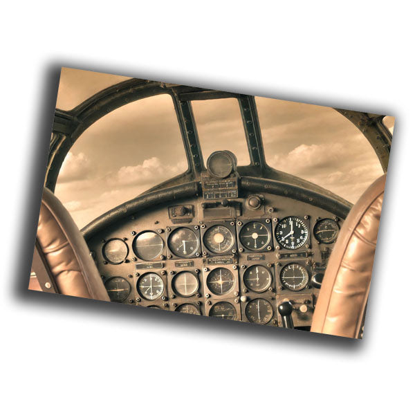 detailed, vintage-style view inside an aircraft cockpit from the 1940s WW2 Photo Glossy 4*6 in D020