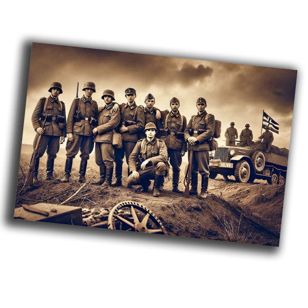 group of soldiers in classic 1940s military uniforms WW2 Photo Glossy 4*6 in D026