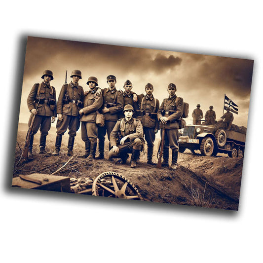 group of soldiers in classic 1940s military uniforms WW2 Photo Glossy 4*6 in D026