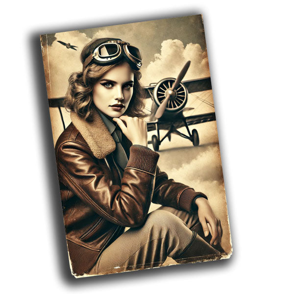 female pilot from the 1940s. She is wearing a leather bomber jacket  WW2 Photo Glossy 4*6 in D031