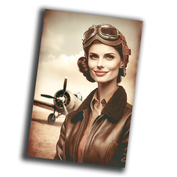 female pilot from the 1940s, wearing a leather bomber jacket  WW2 Photo Glossy 4*6 in D032