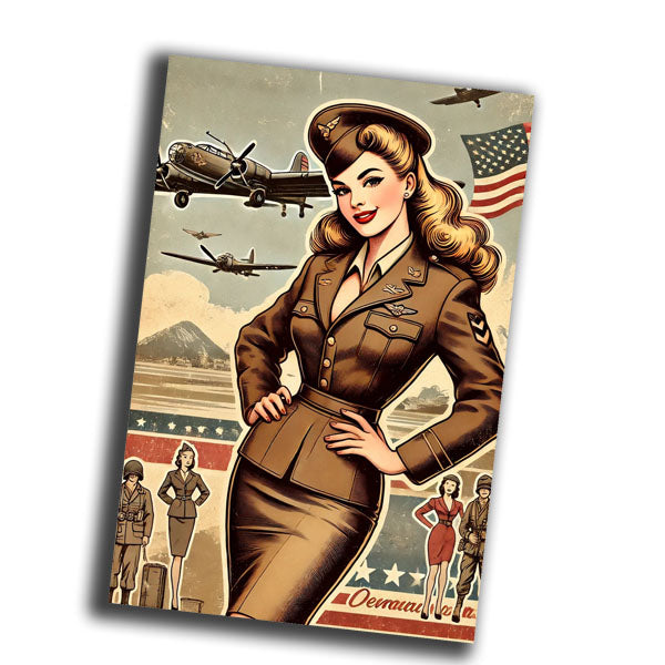 retro vintage illustration of a glamorous military woman  Photo Glossy 4*6 in E 007