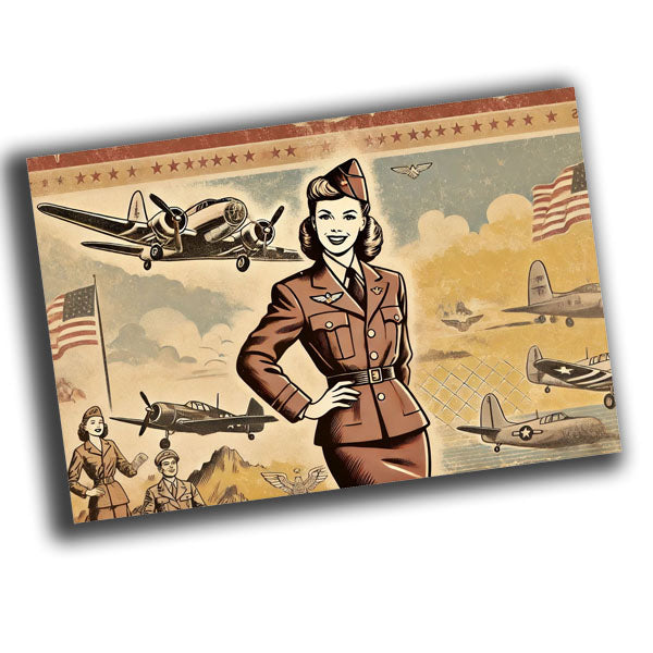 retro vintage illustration of a glamorous military woman  Photo Glossy 4*6 in E 008