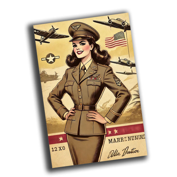 retro vintage illustration of a glamorous military woman  Photo Glossy 4*6 in E 009