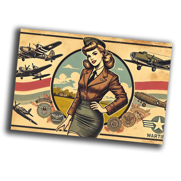 retro vintage illustration of a glamorous military woman  Photo Glossy 4*6 in E 010