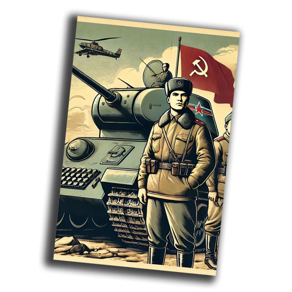 retro vintage illustration of Soviet World War II tank crew members Photo Glossy 4*6 in E 011