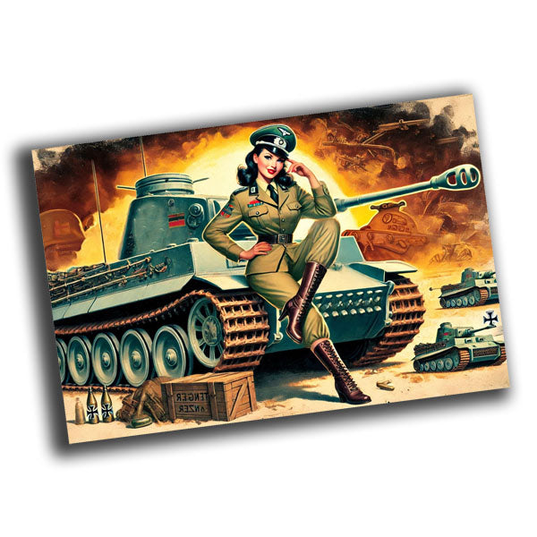 retro vintage  illustration featuring a glamorous German World War II tank crew  Photo Glossy 4*6 in E 012