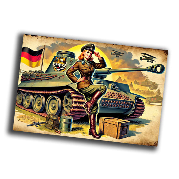 retro vintage  illustration featuring a glamorous German World War II tank crew  Photo Glossy 4*6 in E 013