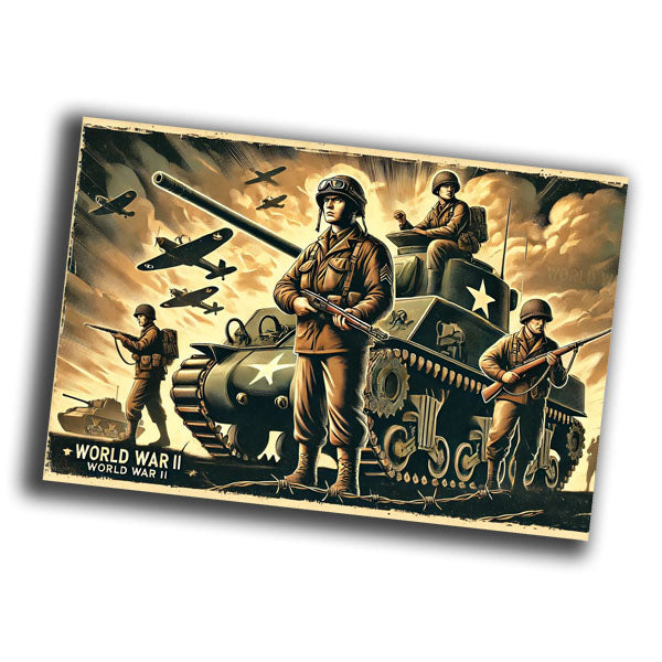 retro vintage illustration of World War II tank crew members in action Photo Glossy 4*6 in E 014