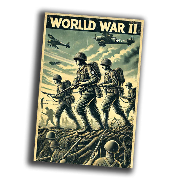 retro vintage illustration of World War II tank crew members in action Photo Glossy 4*6 in E 015