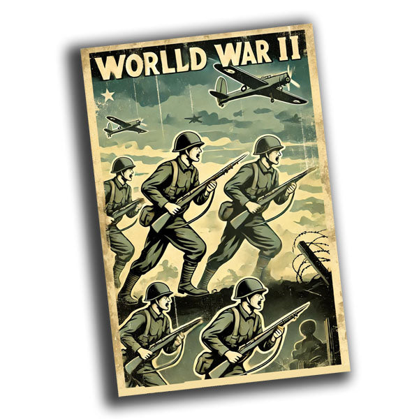 retro vintage illustration of World War II infantry soldiers in action Photo Glossy 4*6 in E 016