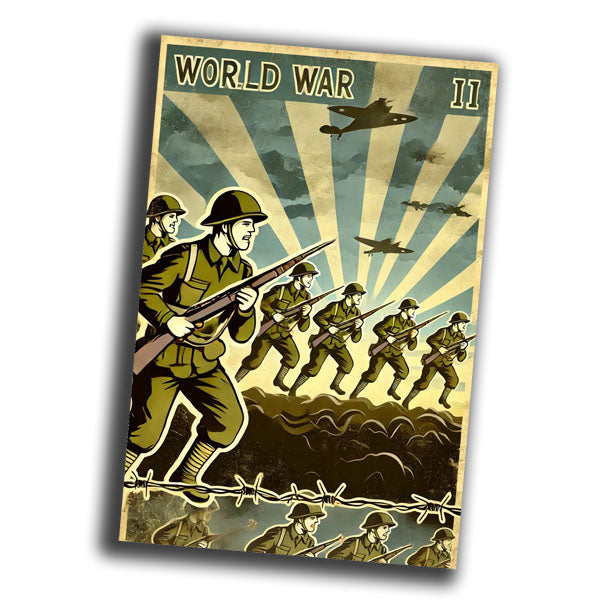 retro vintage illustration of World War II infantry soldiers in action Photo Glossy 4*6 in E 017